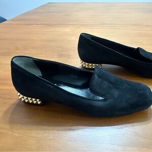 Fendi Black Loafers with Gold Studded Heels